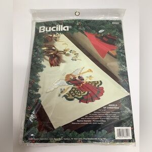 Vintage Rare Bucilla Angels of Christmas Stamped Cross Stitch Table Runner 83321